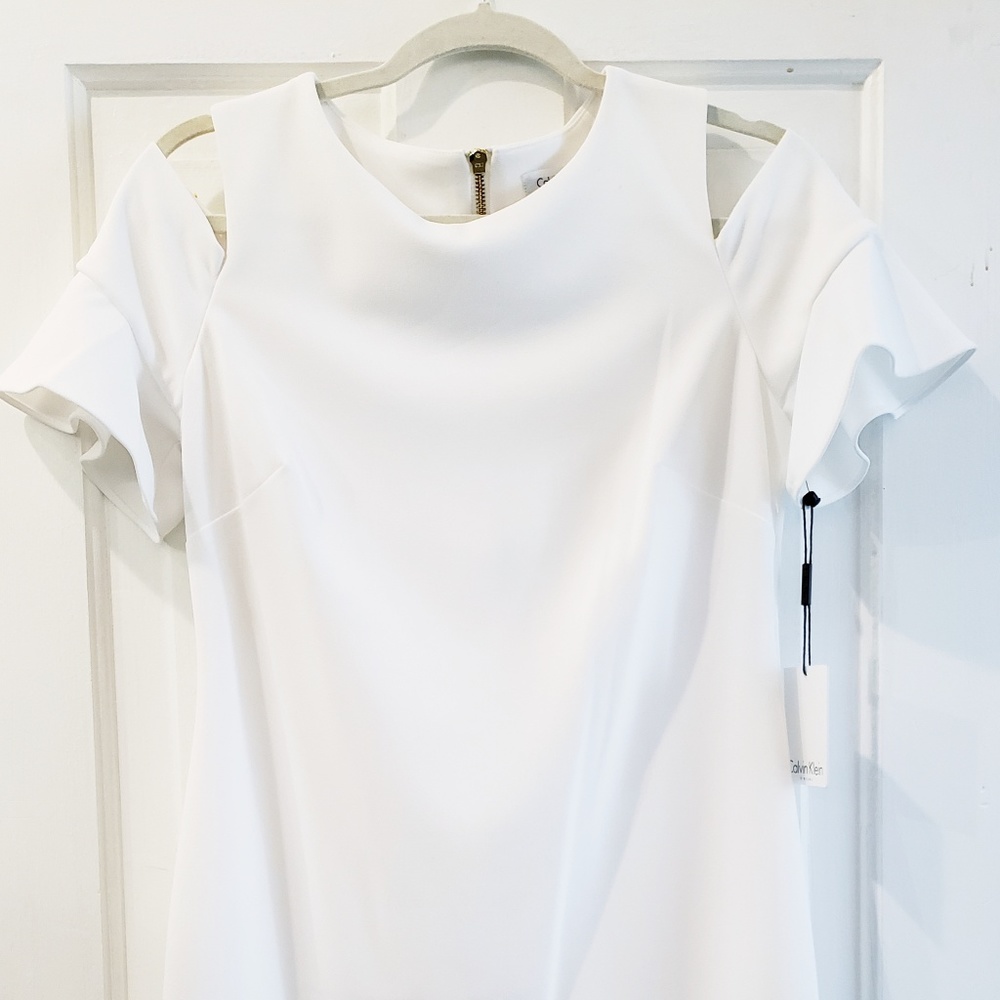 Calvin Klein White Below the Knee Evening Dress